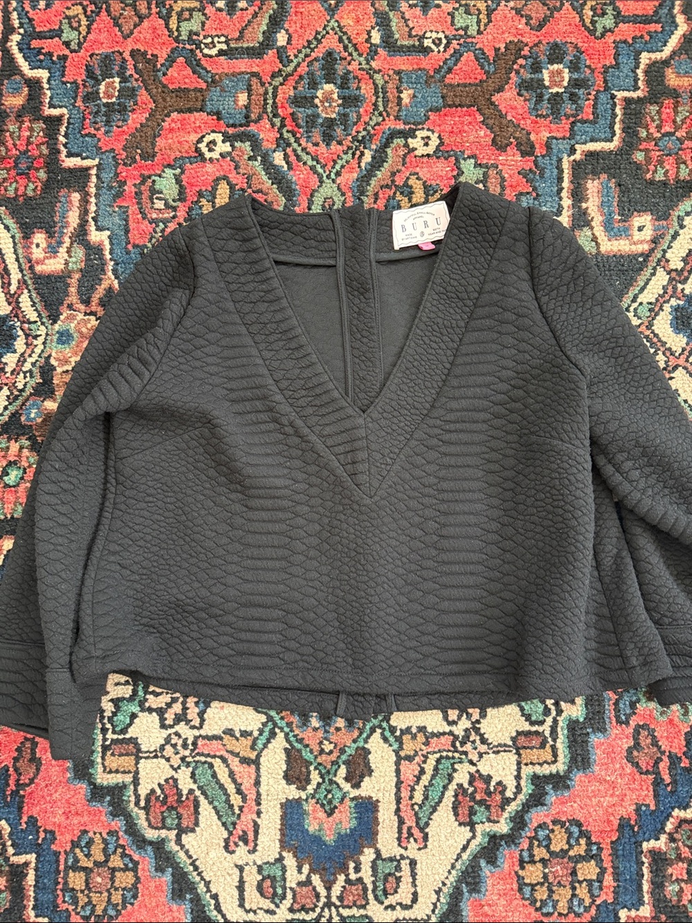 Buru Black Python Deep V-Neck Top